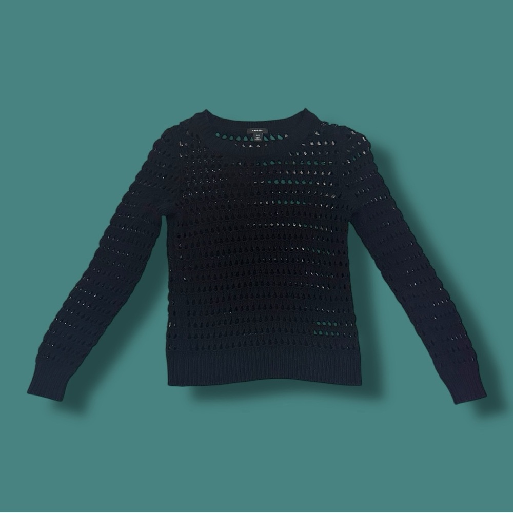 EUC HALOGEN Open Knit Crew Neck Sweater in Black. Size XXS - Picture 5 of 12